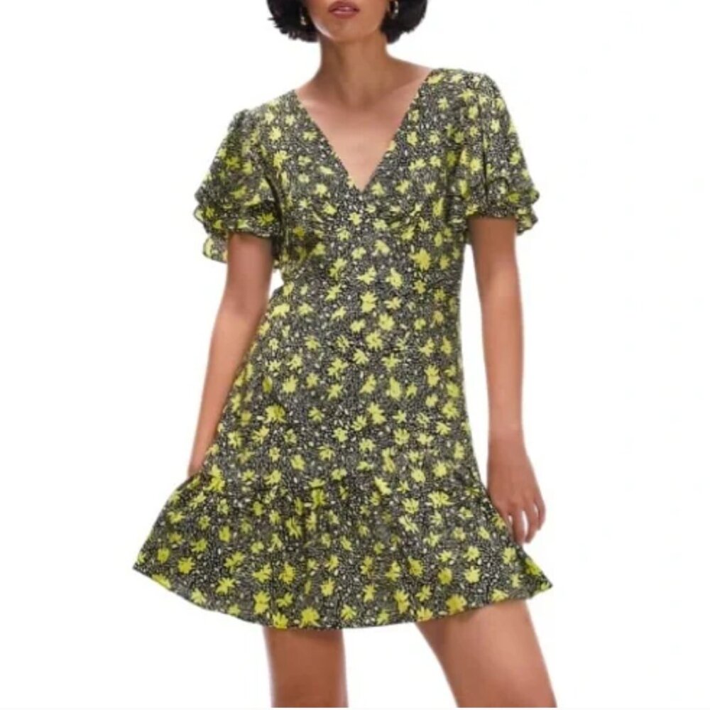 TopShop Floral Ruffle Flowy Green Flutter Sleeve Fairycore Dress